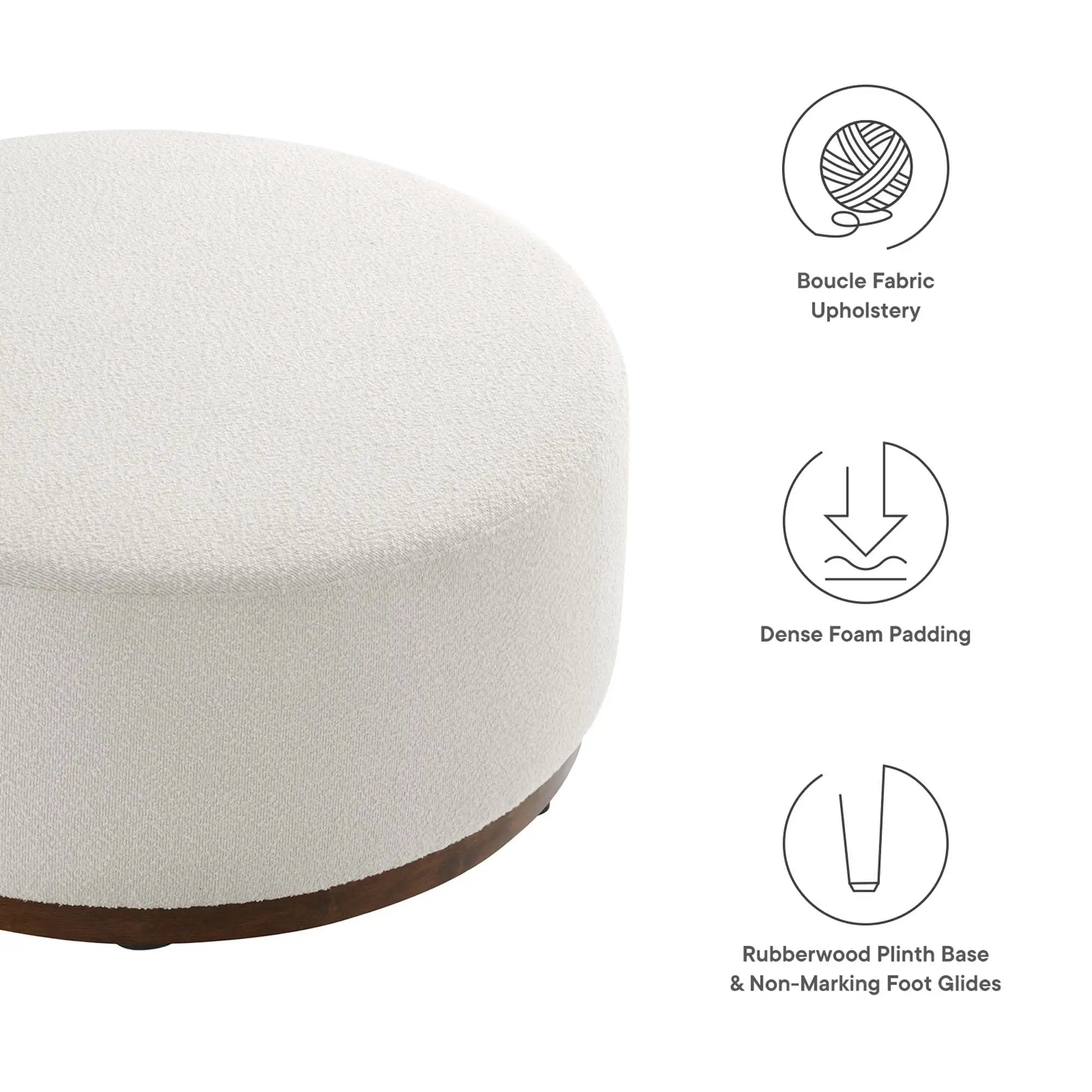 Tilden Large 38" Round Boucle Upholstered Ottoman by Modway by HouseOfZazla
