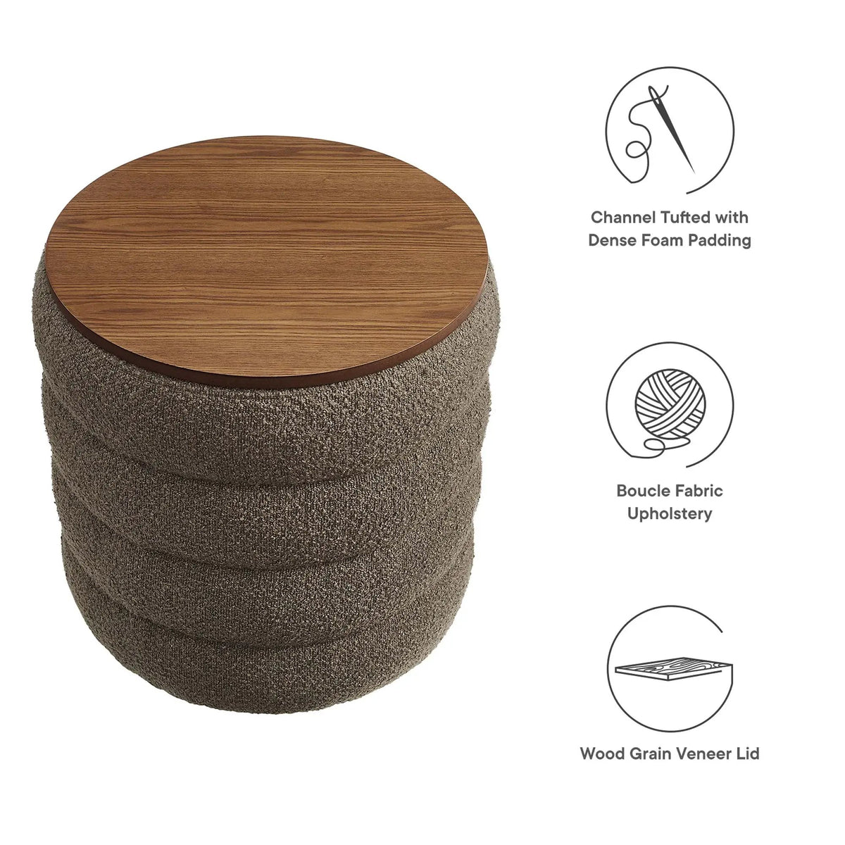 Mezzo Round Boucle Fabric Storage Ottoman by Modway by HouseOfZazla