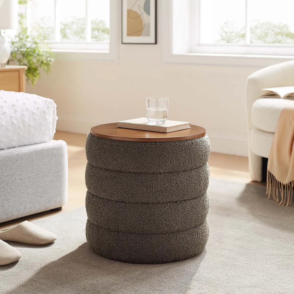 Mezzo Round Boucle Fabric Storage Ottoman by Modway by HouseOfZazla