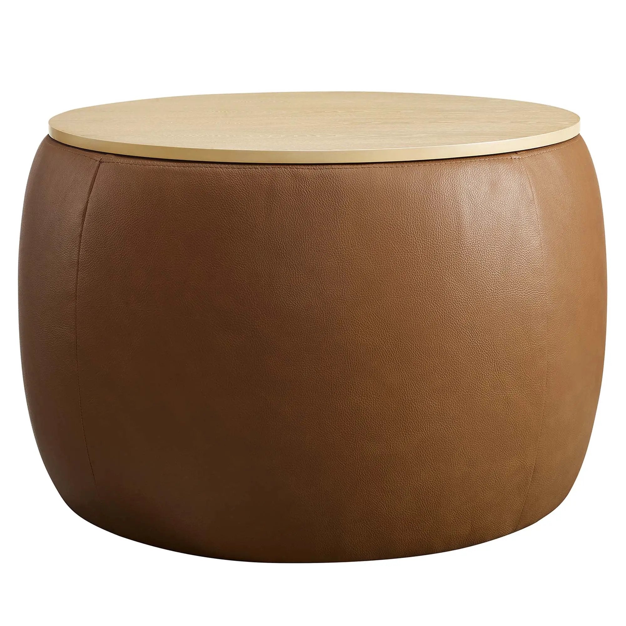 Perla Round Vegan Leather Storage Ottoman by HouseOfZazla