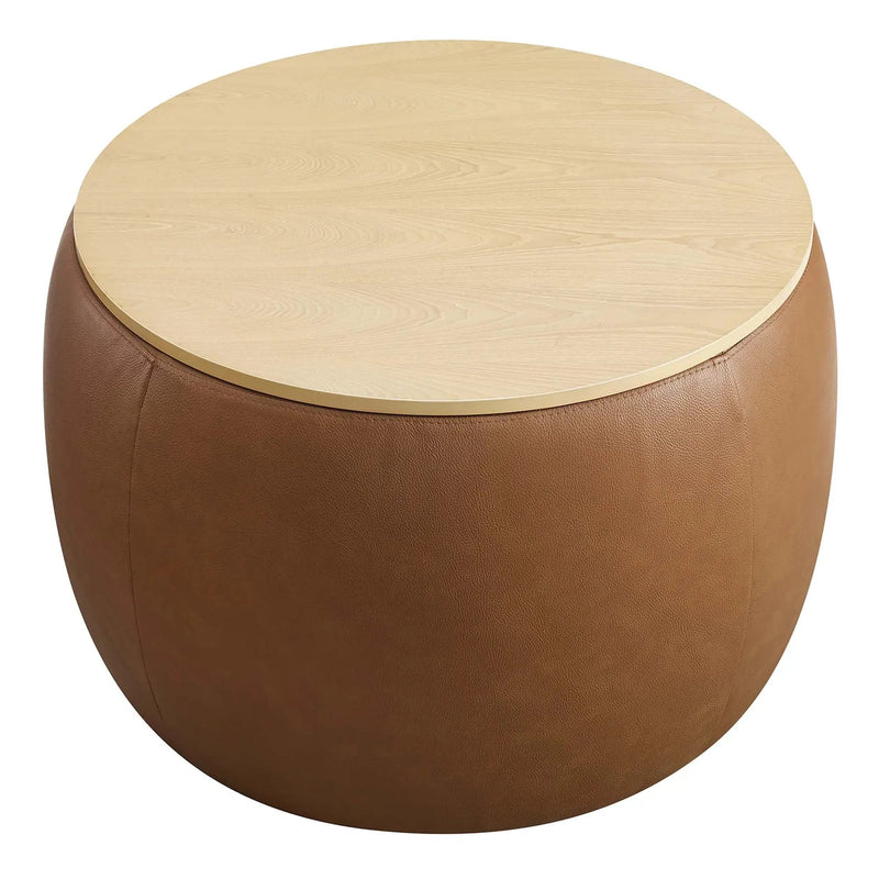 Perla Round Vegan Leather Storage Ottoman by HouseOfZazla