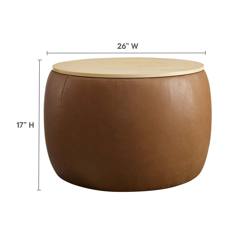 Perla Round Vegan Leather Storage Ottoman by HouseOfZazla