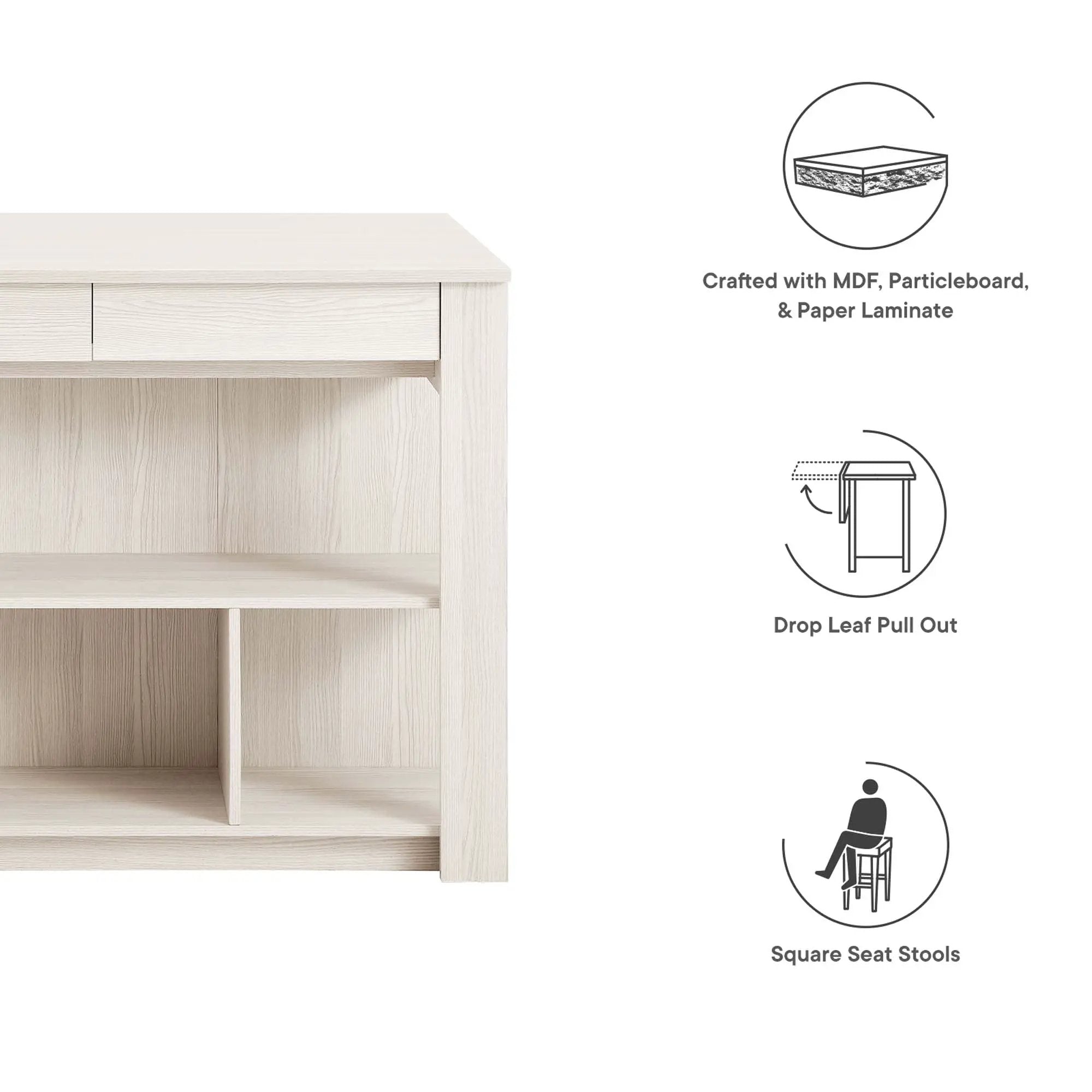Meadowbrook 3-Piece Kitchen Island and Stool Set by HouseOfZazla