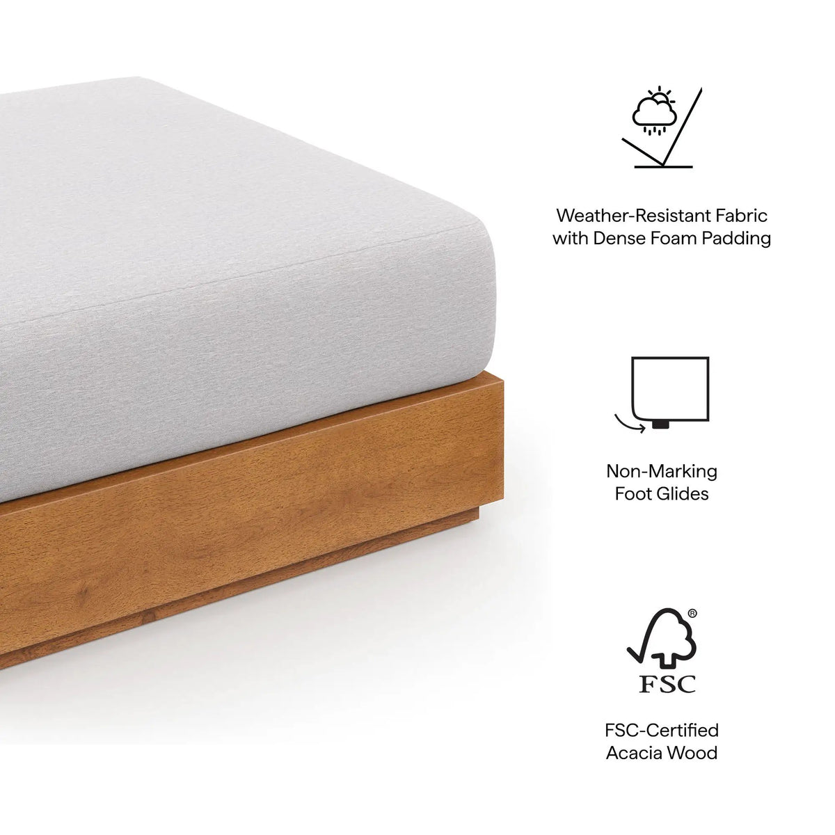 Tahoe Outdoor Patio Acacia Wood Ottoman by Modway by HouseOfZazla