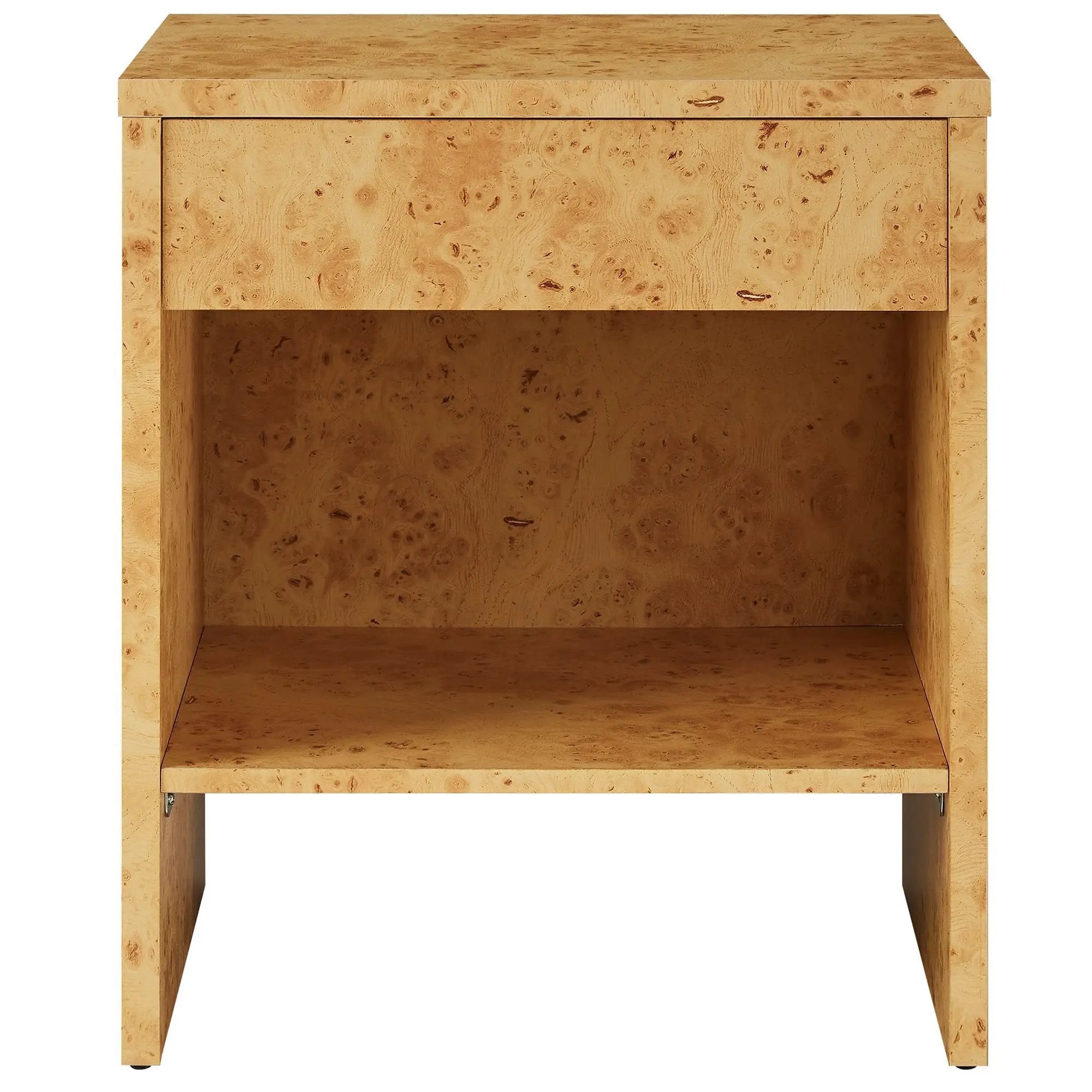 Hudson 1-Drawer Burl Wood Nightstand with Shelf by HouseOfZazla