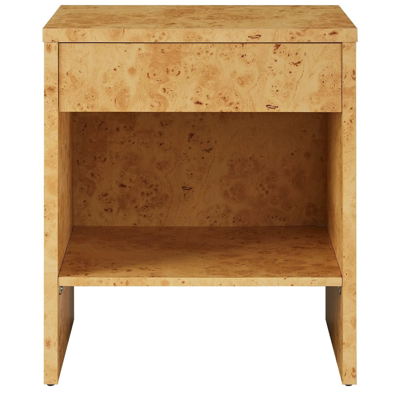 Hudson 1-Drawer Burl Wood Nightstand with Shelf by HouseOfZazla