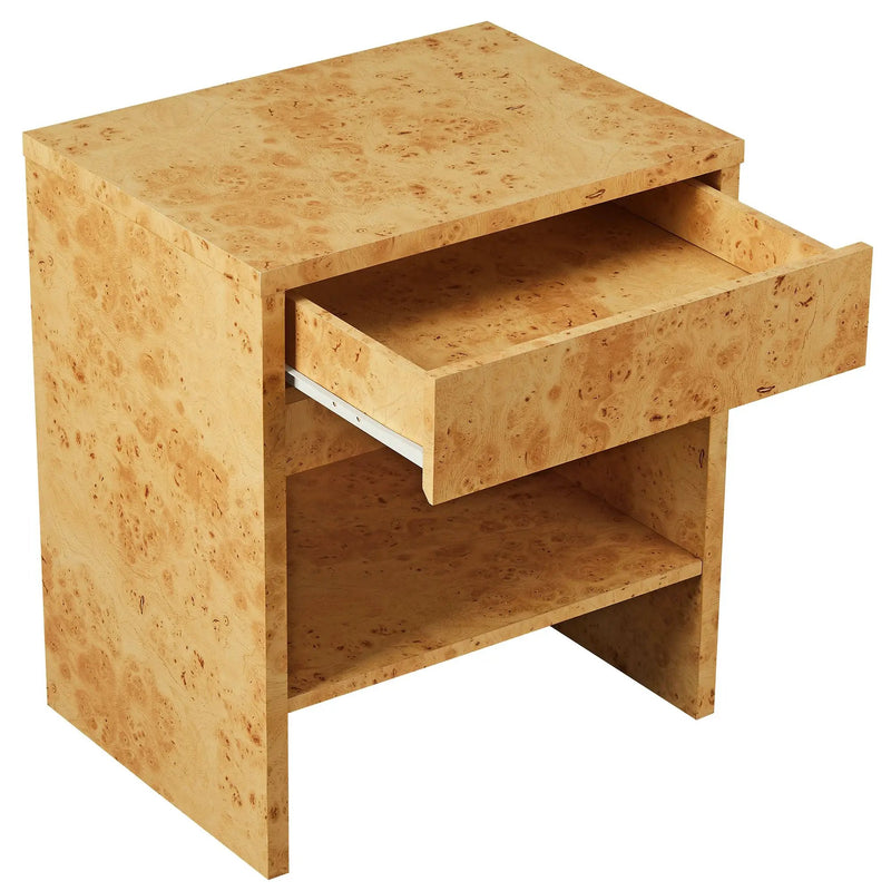 Hudson 1-Drawer Burl Wood Nightstand with Shelf by HouseOfZazla