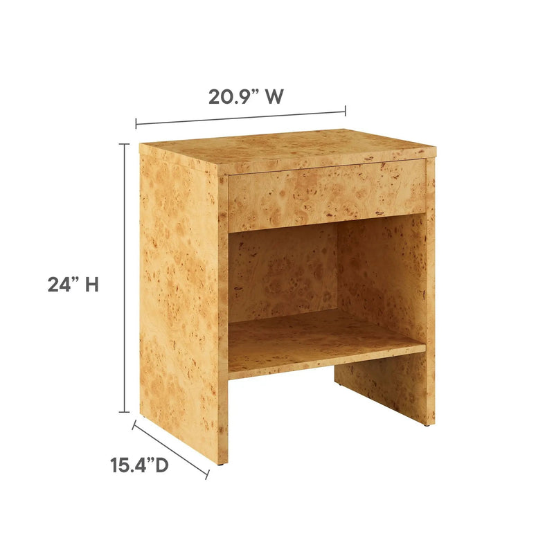 Hudson 1-Drawer Burl Wood Nightstand with Shelf by HouseOfZazla