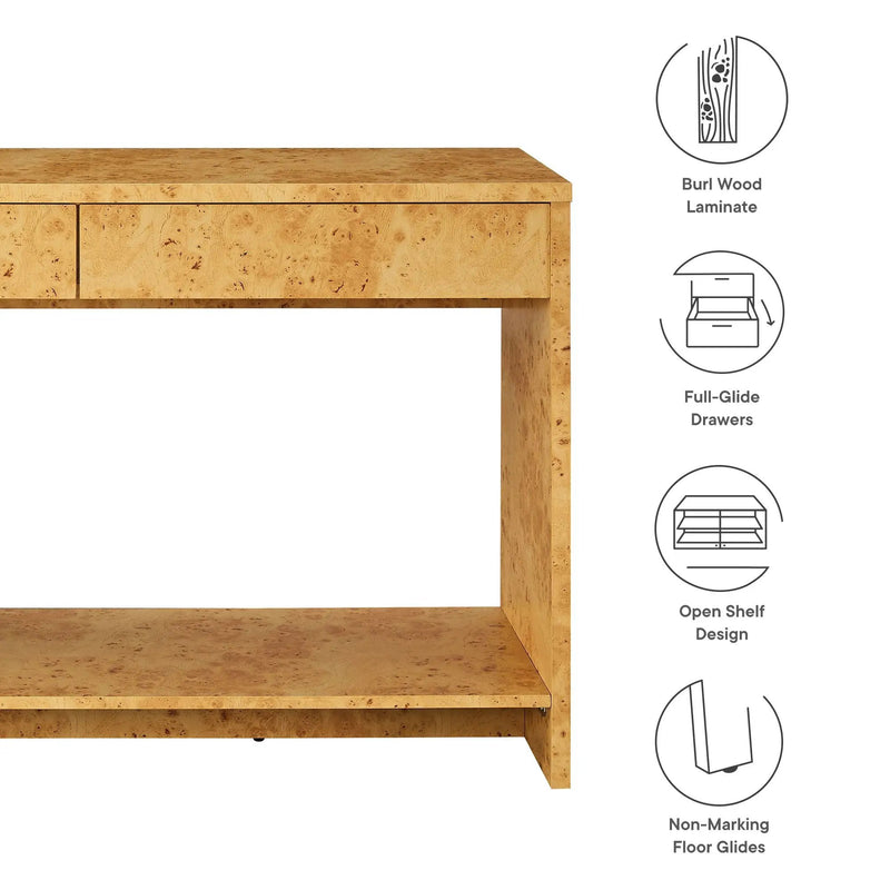 Hudson 2-Drawer Burl Wood Console Table by Modway by HouseOfZazla