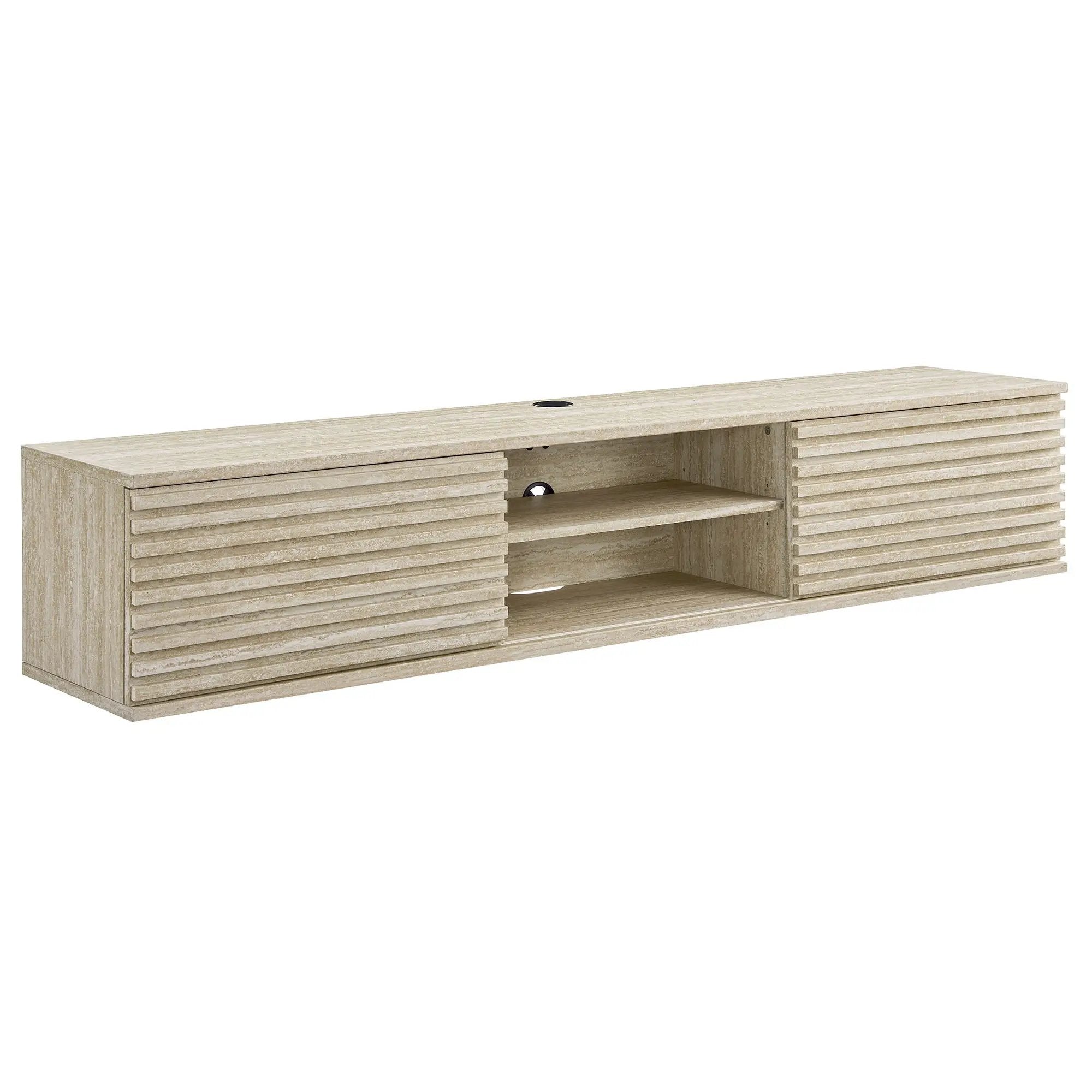 Render 70" Faux Travertine Wall-Mount Media Console TV Stand by HouseOfZazla