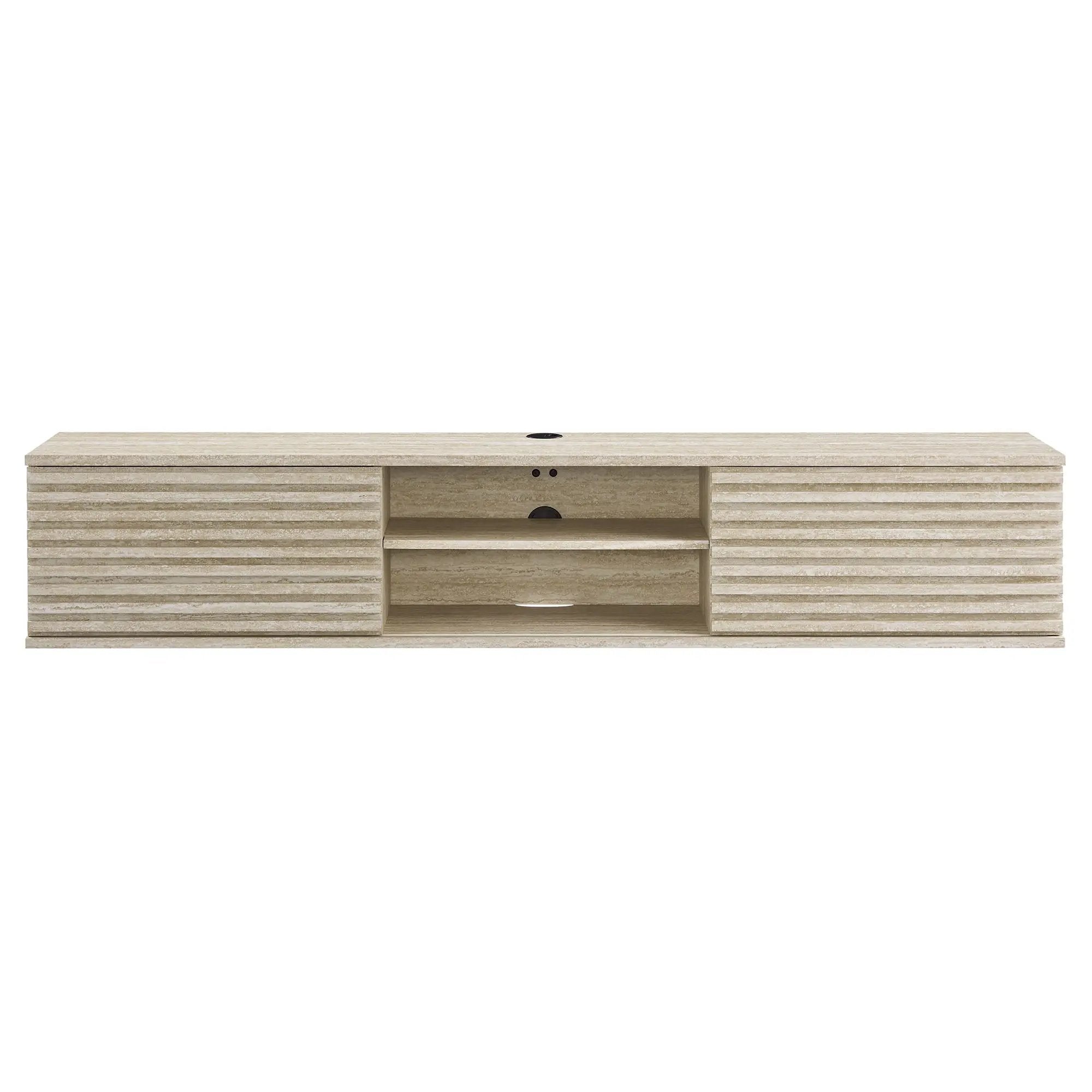 Render 70" Faux Travertine Wall-Mount Media Console TV Stand by HouseOfZazla
