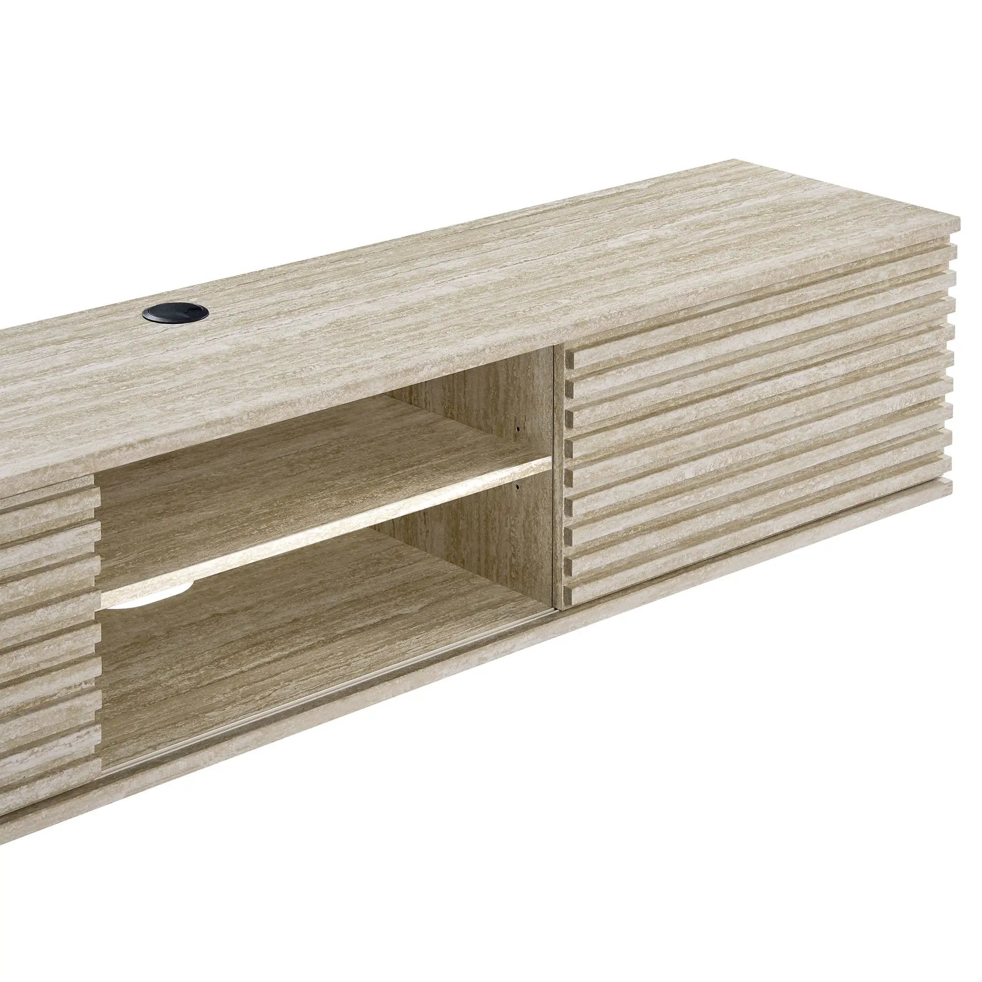 Render 70" Faux Travertine Wall-Mount Media Console TV Stand by HouseOfZazla