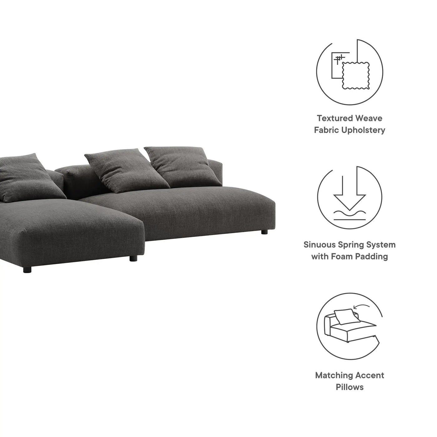 Solace 2-Piece Modular Upholstered Fabric Sectional Sofa with Chaise by Modway by HouseOfZazla