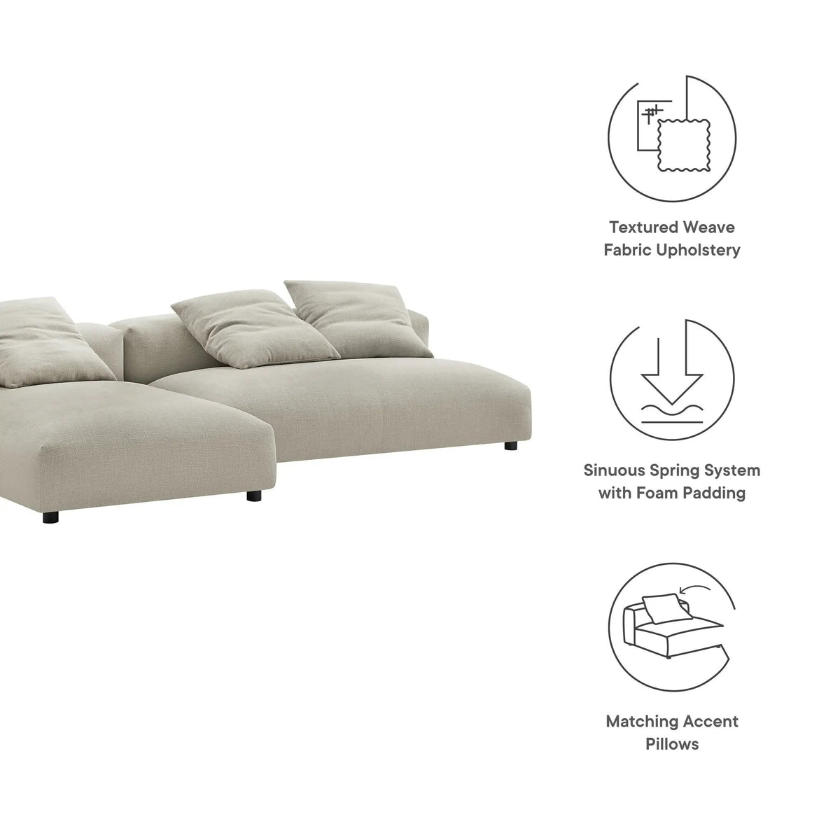Solace 2-Piece Modular Upholstered Fabric Sectional Sofa with Chaise by Modway by HouseOfZazla