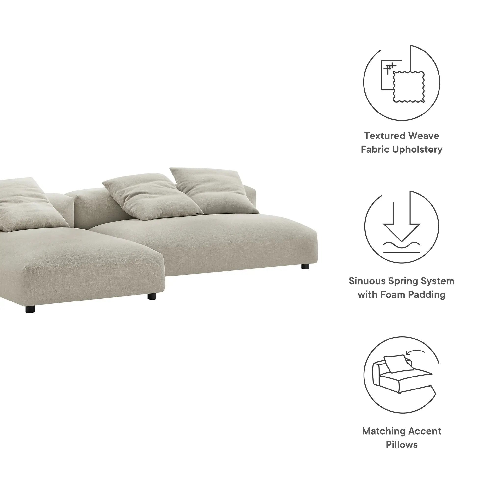 Solace 2-Piece Modular Upholstered Fabric Sectional Sofa with Chaise by Modway by HouseOfZazla