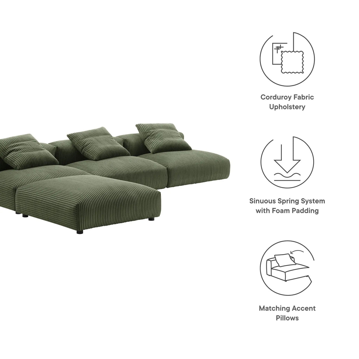 Solace 4-Piece Modular Corduroy Upholstered Sectional Sofa by Modway by HouseOfZazla