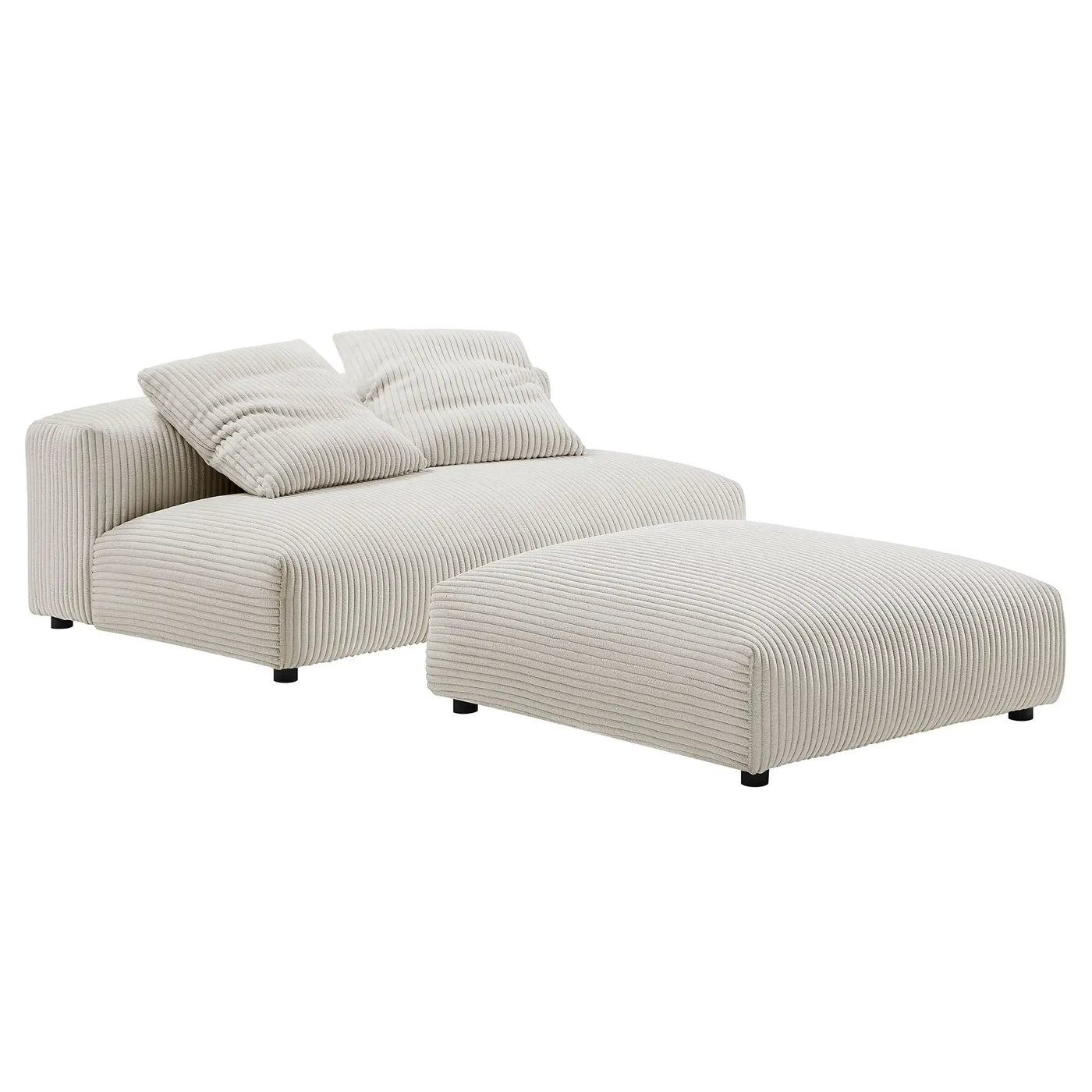 Solace Modular Corduroy Upholstered Armless Loveseat and Ottoman Set by HouseOfZazla