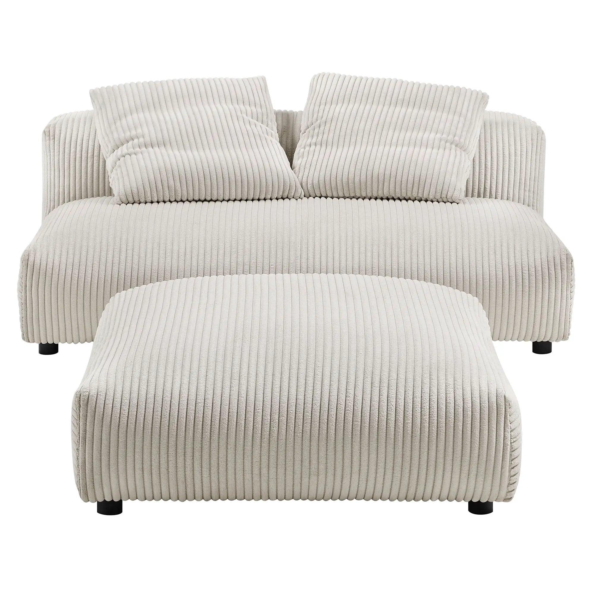 Solace Modular Corduroy Upholstered Armless Loveseat and Ottoman Set by HouseOfZazla