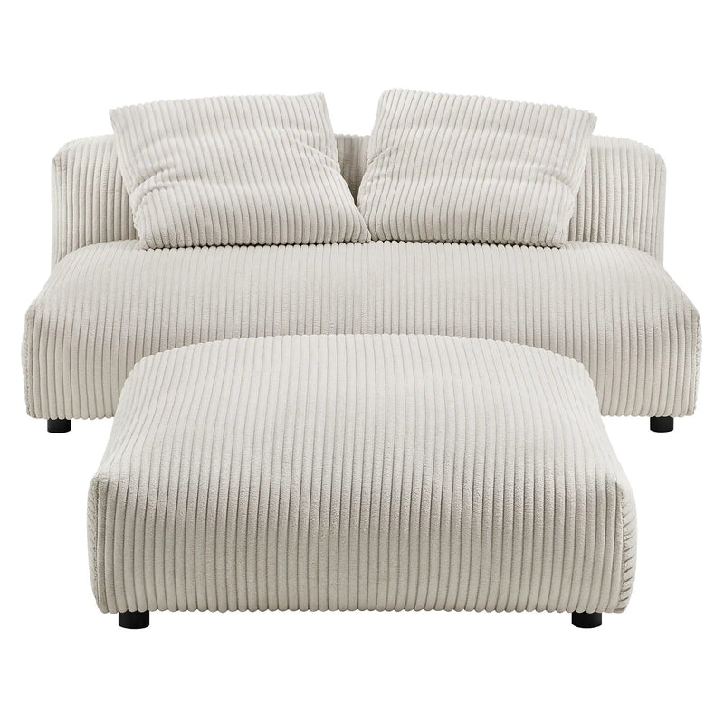 Solace Modular Corduroy Upholstered Armless Loveseat and Ottoman Set by HouseOfZazla