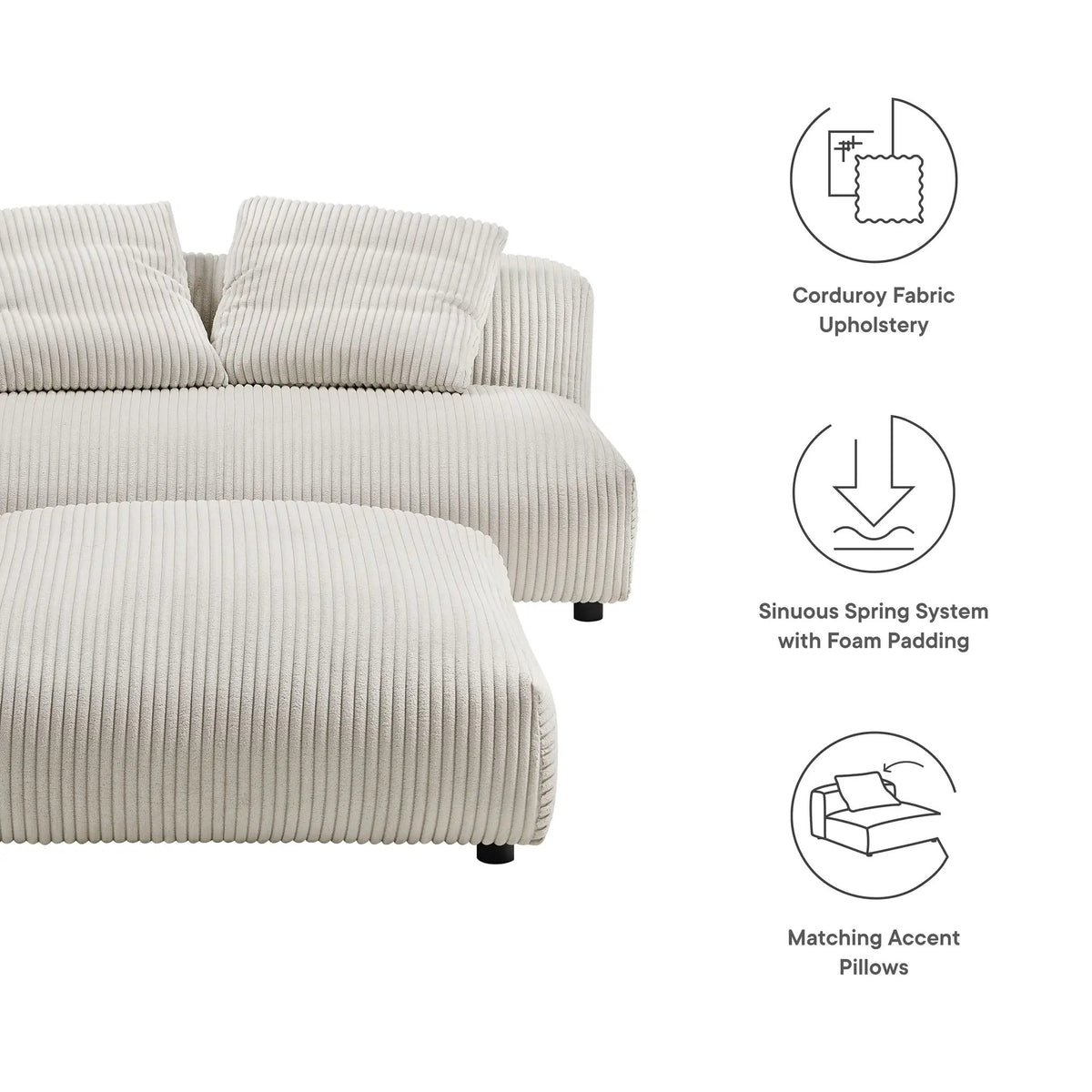 Solace Modular Corduroy Upholstered Armless Loveseat and Ottoman Set by HouseOfZazla