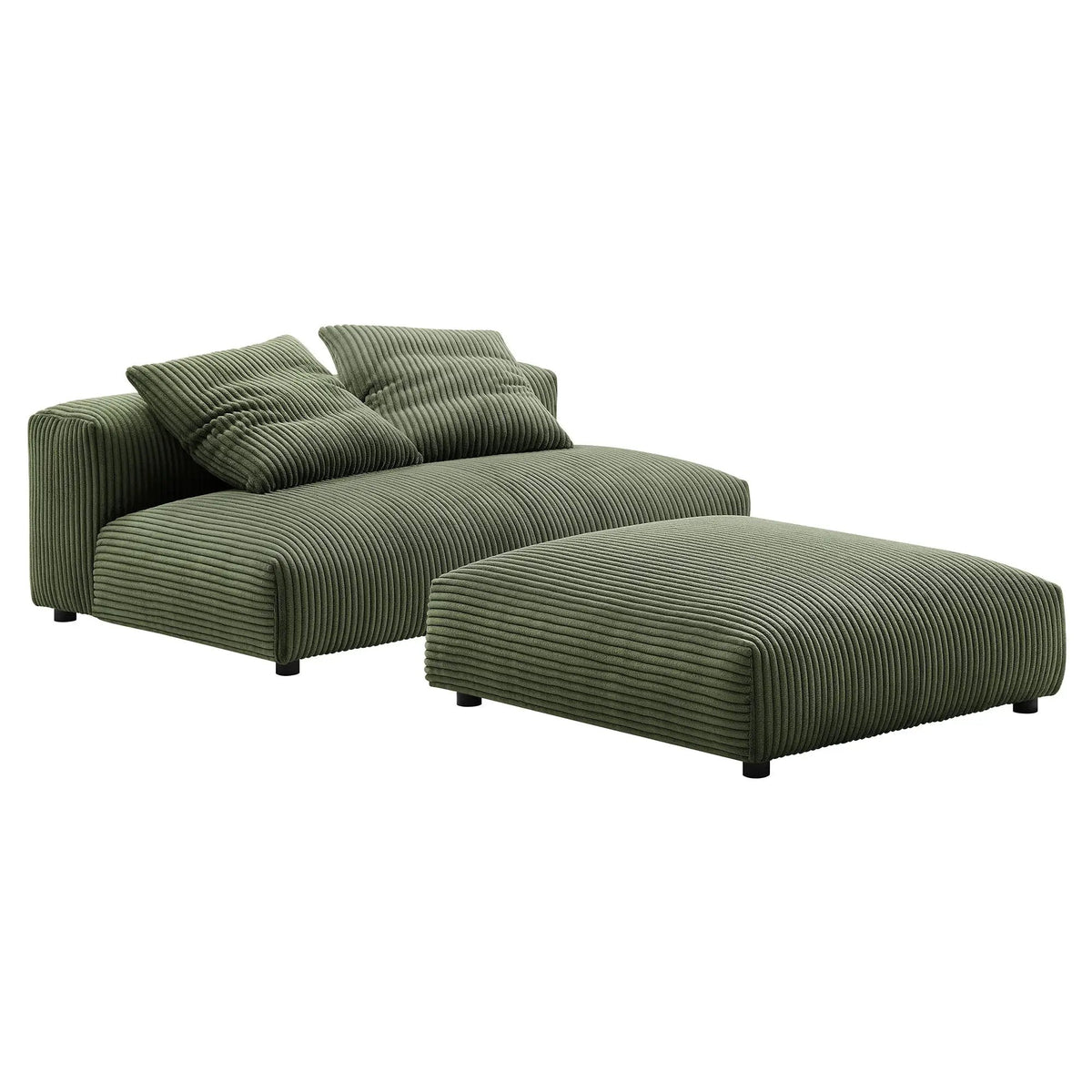 Solace Modular Corduroy Upholstered Armless Loveseat and Ottoman Set by HouseOfZazla