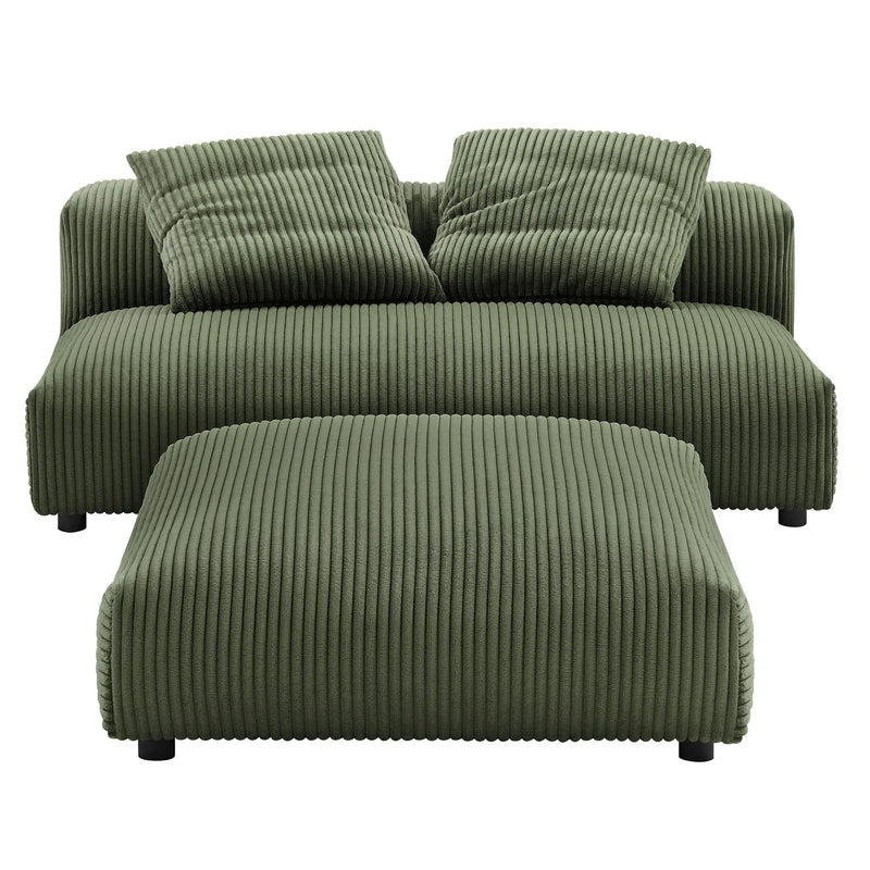 Solace Modular Corduroy Upholstered Armless Loveseat and Ottoman Set by HouseOfZazla