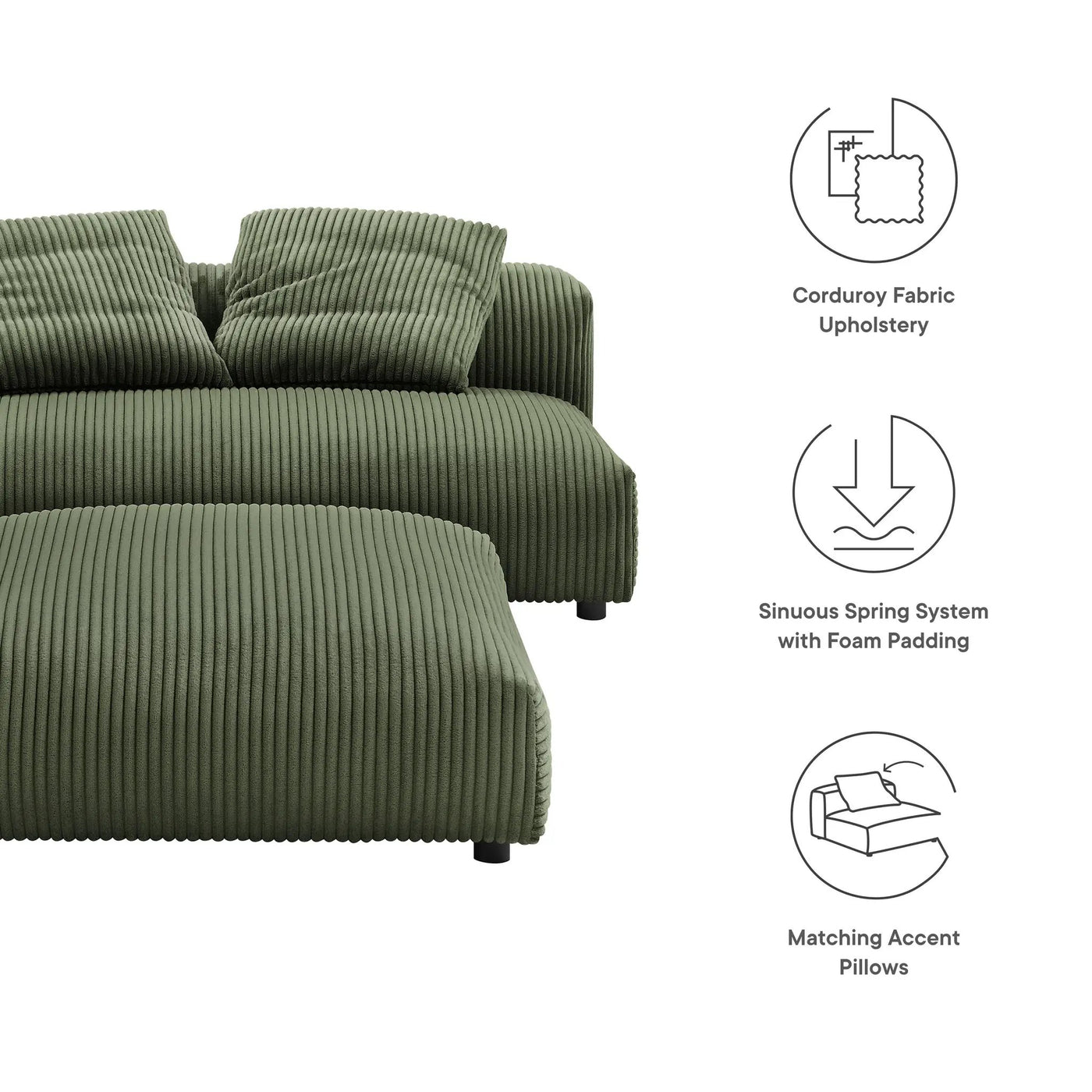 Solace Modular Corduroy Upholstered Armless Loveseat and Ottoman Set by HouseOfZazla
