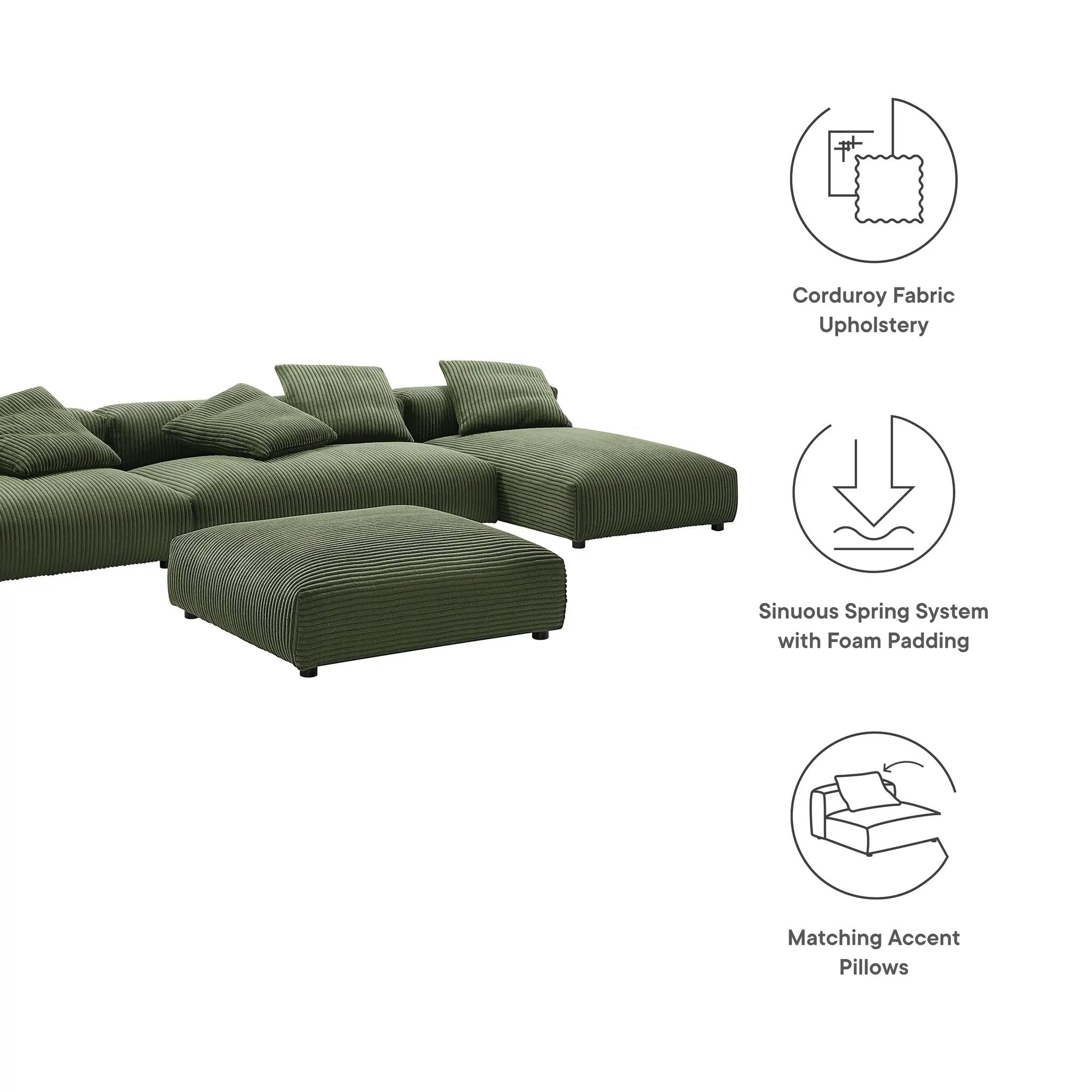 Solace 4-Piece Modular Corduroy Upholstered Sectional Sofa With Ottoman by HouseOfZazla