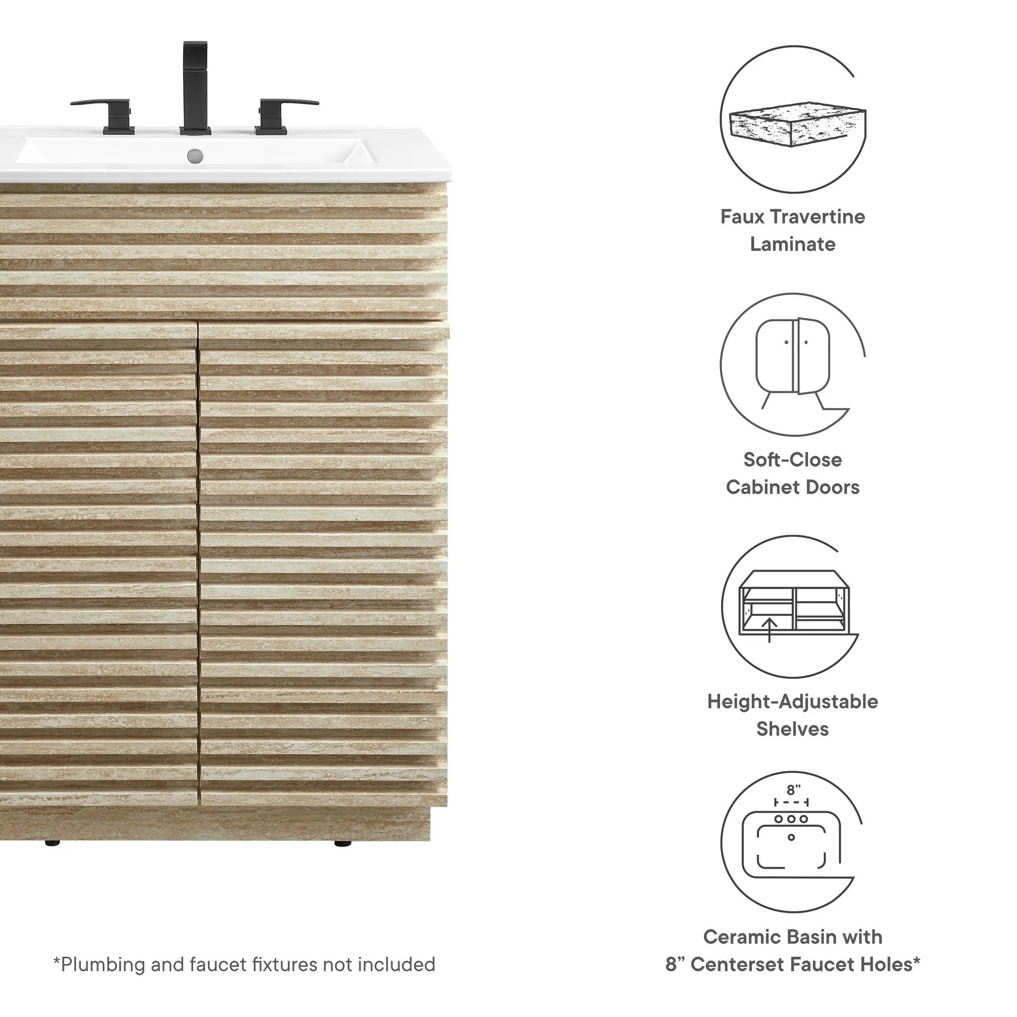 Render 24" Faux Travertine Bathroom Vanity With Sink by Modway by HouseOfZazla