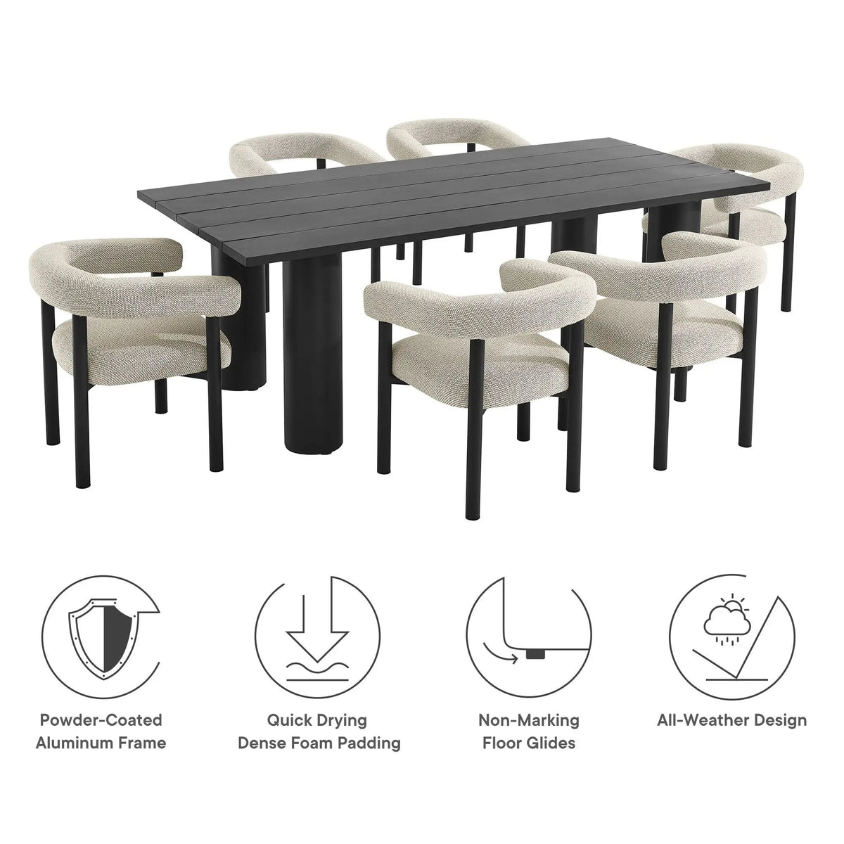 Nautica 7-Piece Rectangular Outdoor Patio Aluminum Dining Table and Chairs Set by Modway by HouseOfZazla