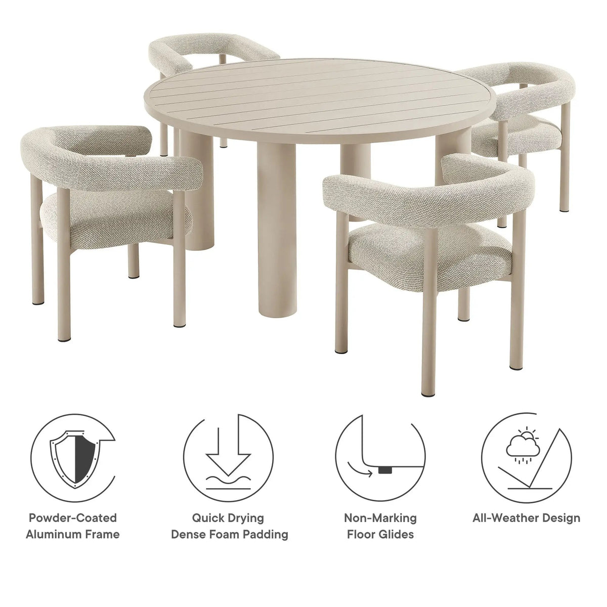 Nautica 5-Piece Round Outdoor Patio Aluminum Dining Table and Chairs Set by HouseOfZazla