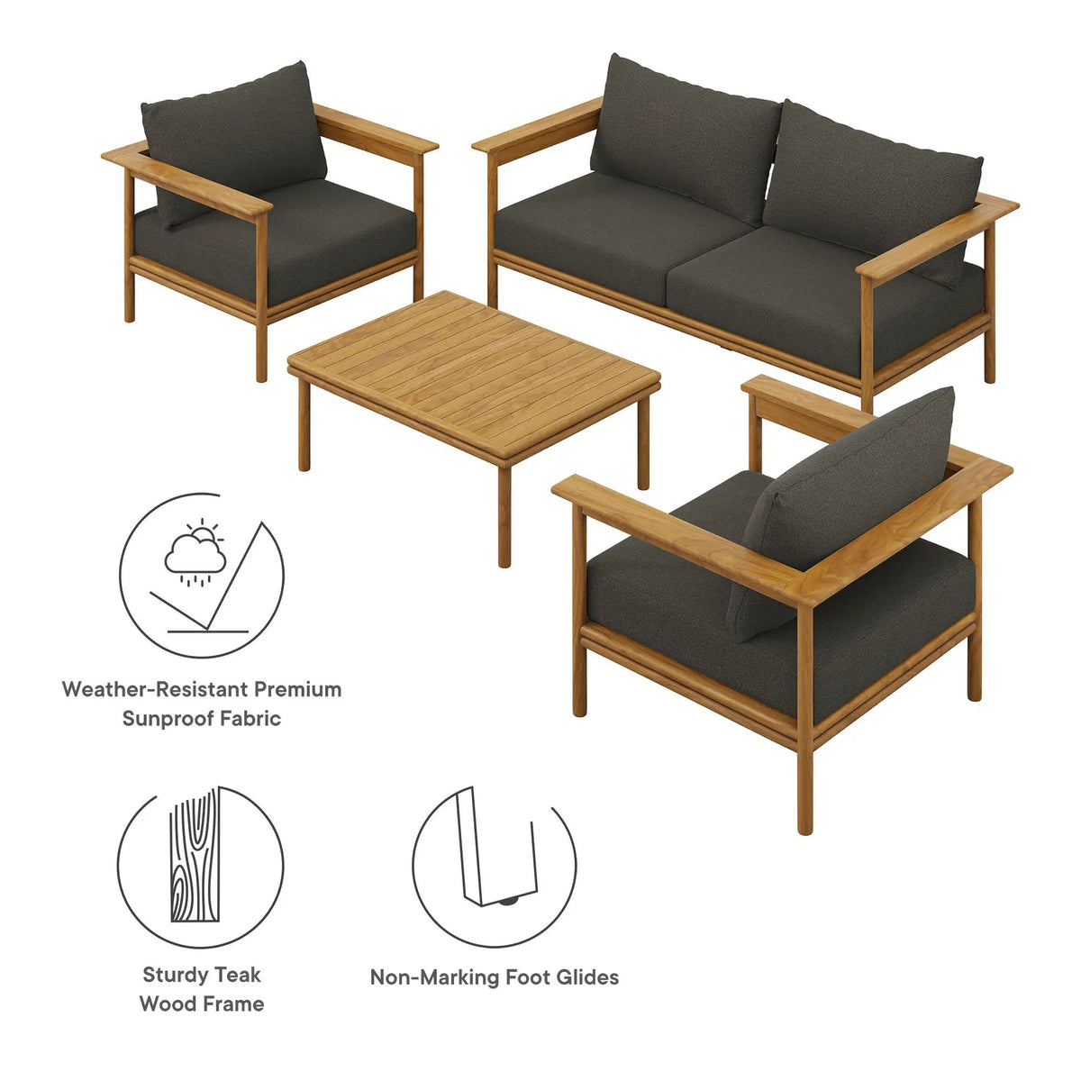 Wren 4-Piece Outdoor Patio Teak Wood Furniture Set by Modway by HouseOfZazla