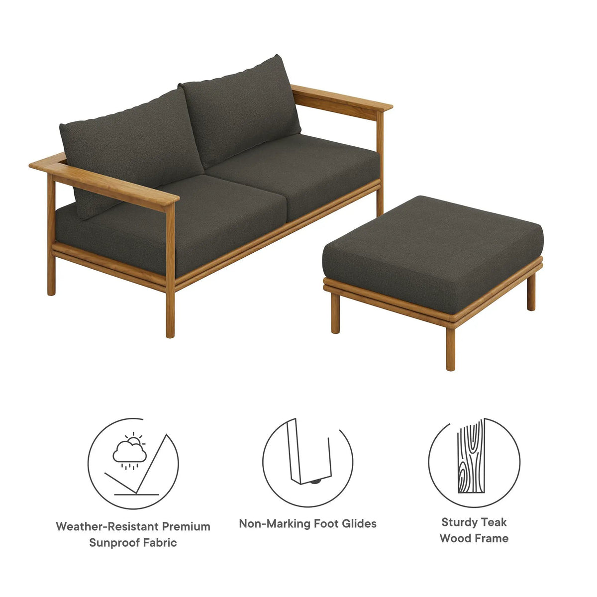 Wren 2-Piece Outdoor Patio Teak Wood Sofa and Ottoman Set by Modway by HouseOfZazla