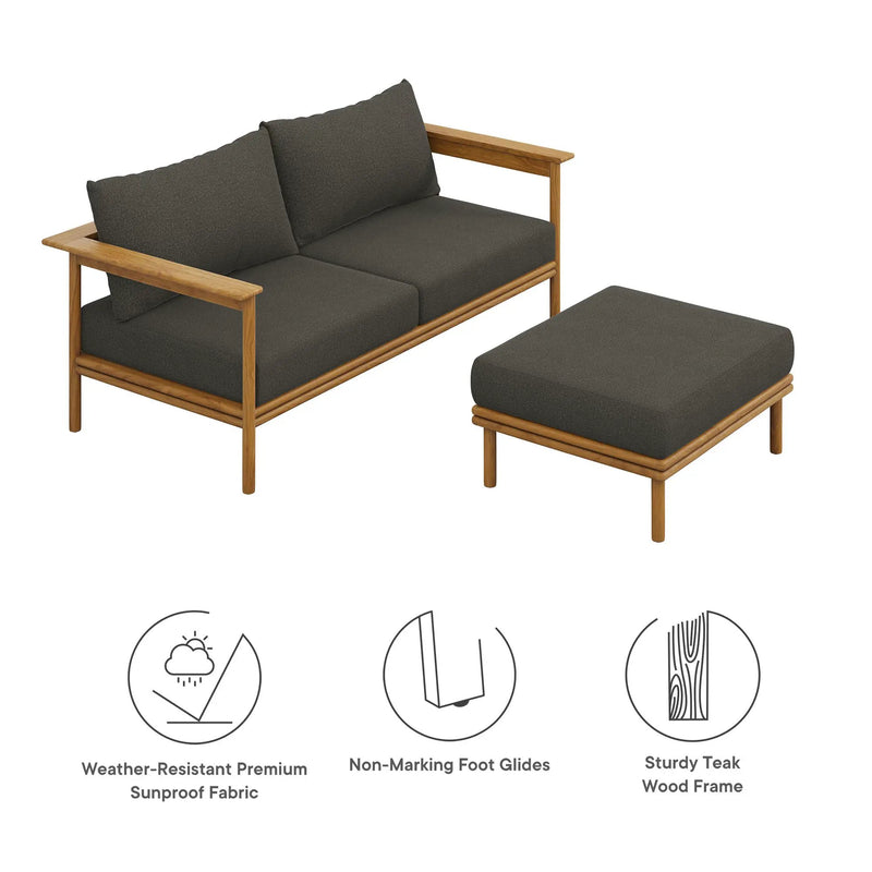 Wren 2-Piece Outdoor Patio Teak Wood Sofa and Ottoman Set by Modway by HouseOfZazla