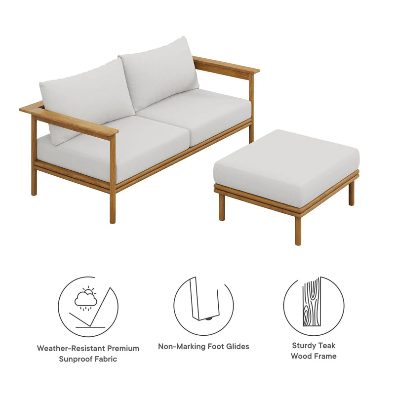 Wren 2-Piece Outdoor Patio Teak Wood Sofa and Ottoman Set by Modway by HouseOfZazla