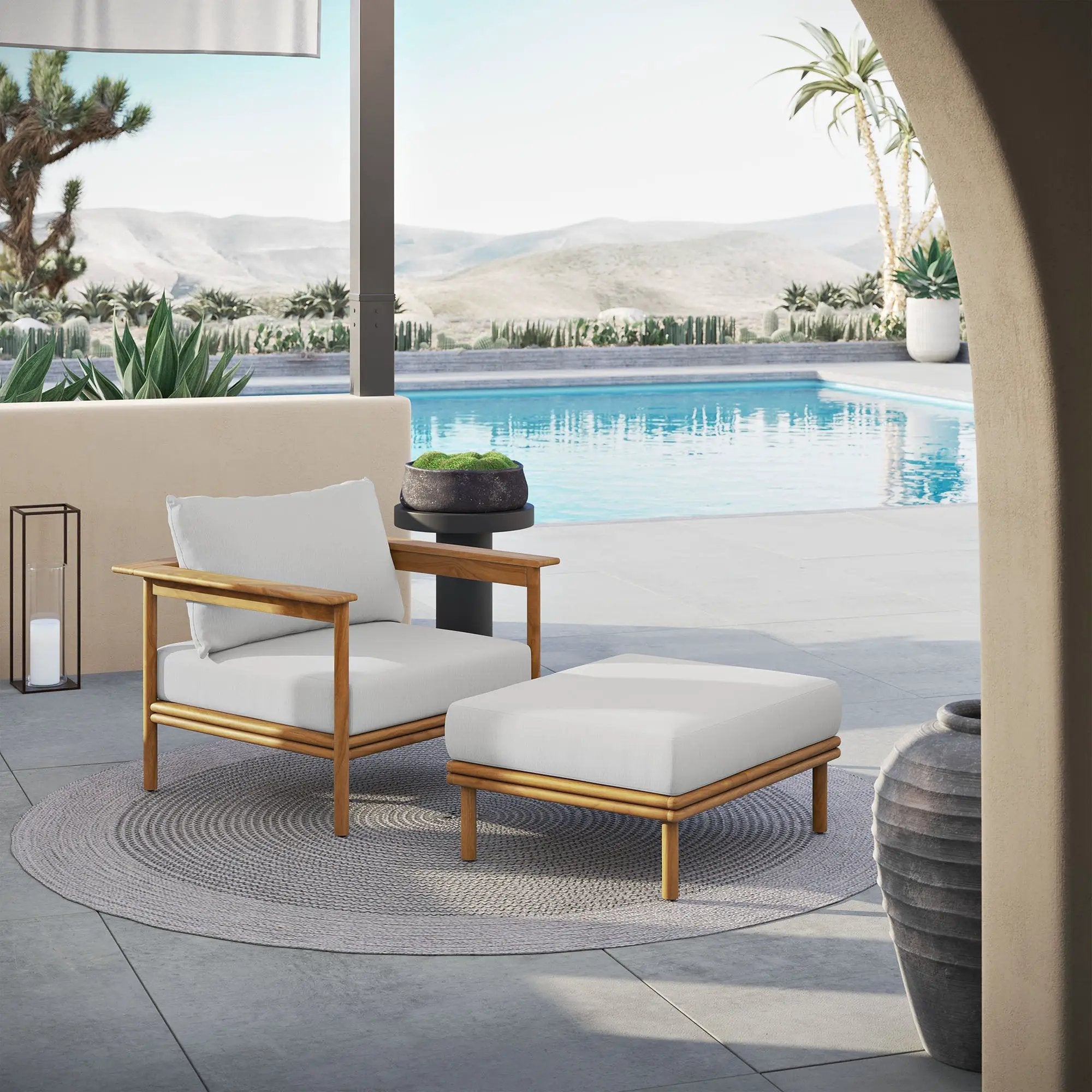 Wren Outdoor Patio Teak Wood Armchair and Ottoman Set by Modway by HouseOfZazla
