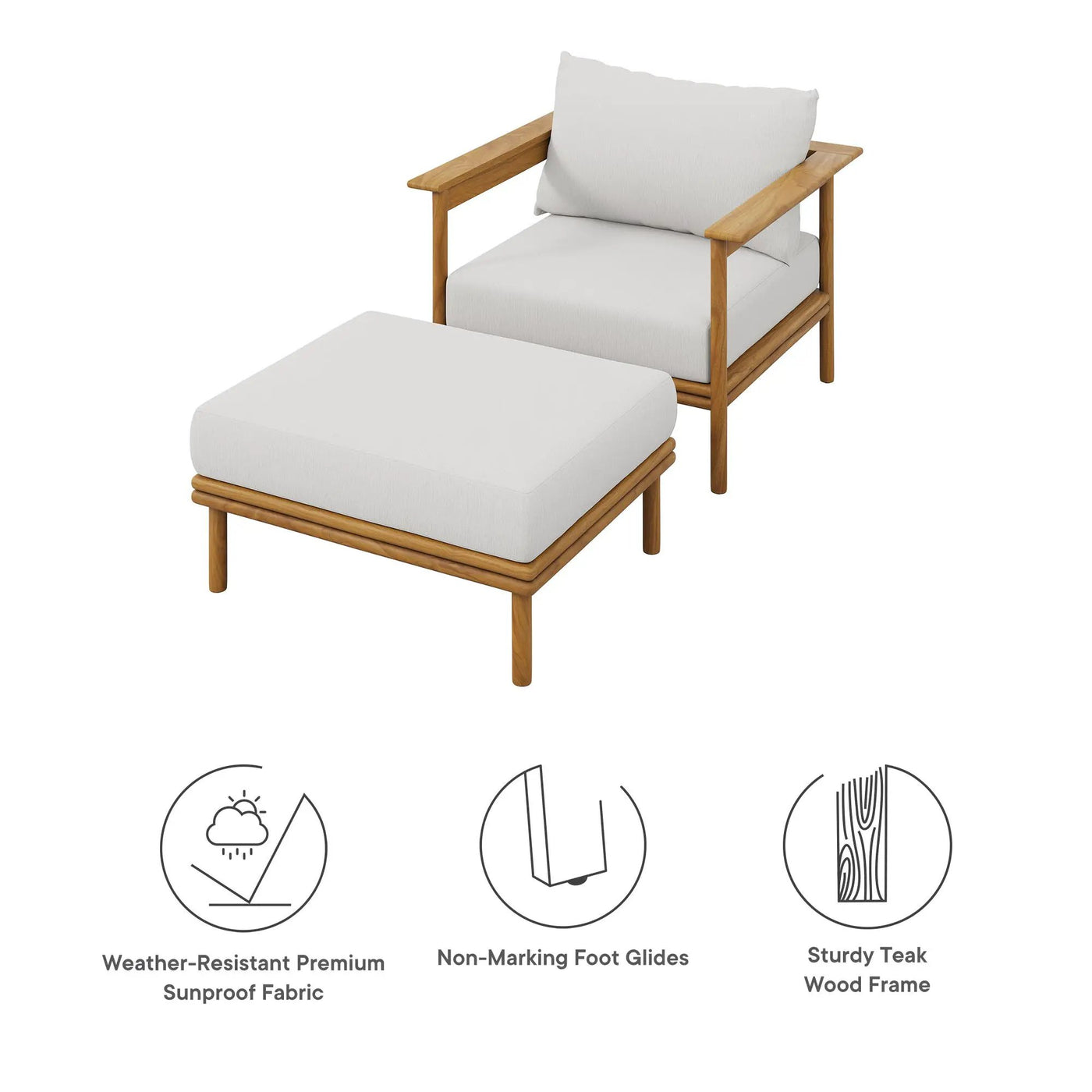 Wren Outdoor Patio Teak Wood Armchair and Ottoman Set by Modway by HouseOfZazla