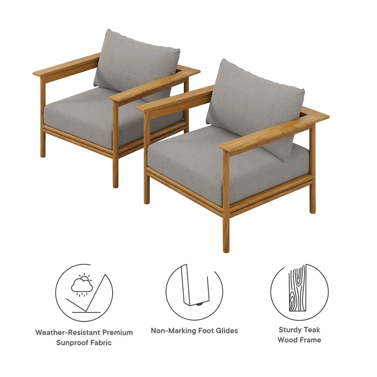 Wren Outdoor Patio Teak Wood Armchair Set of 2 by Modway by HouseOfZazla