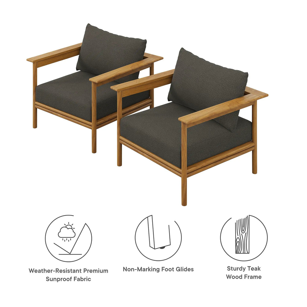 Wren Outdoor Patio Teak Wood Armchair Set of 2 by Modway by HouseOfZazla