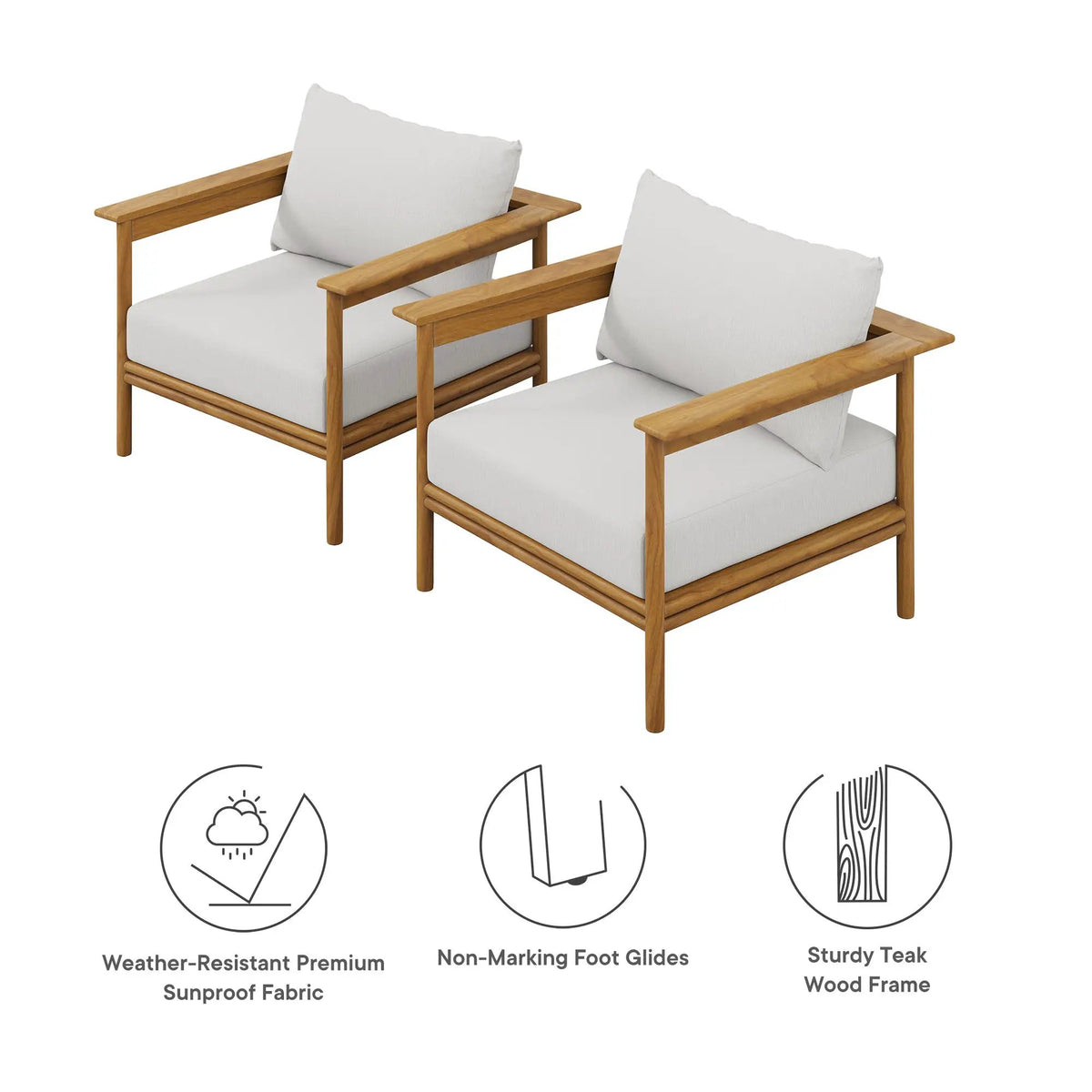 Wren Outdoor Patio Teak Wood Armchair Set of 2 by Modway by HouseOfZazla