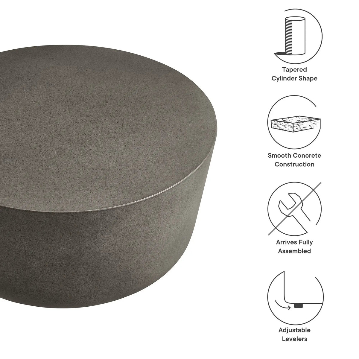 Brion Round Indoor-Outdoor Concrete Coffee Table by Modway by HouseOfZazla
