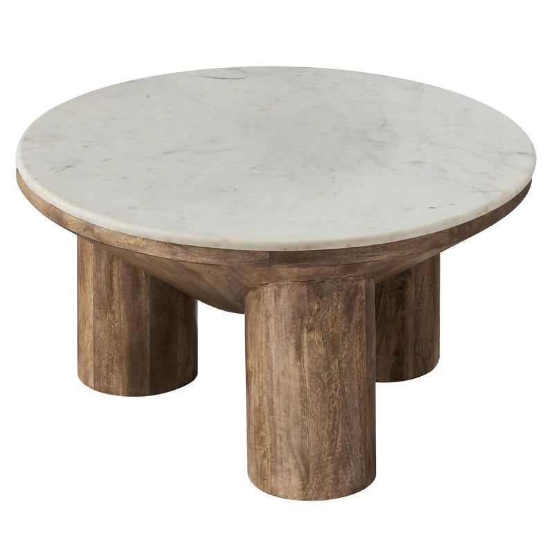 Ellison 33" Round Wood Coffee Table With Marble Top by HouseOfZazla