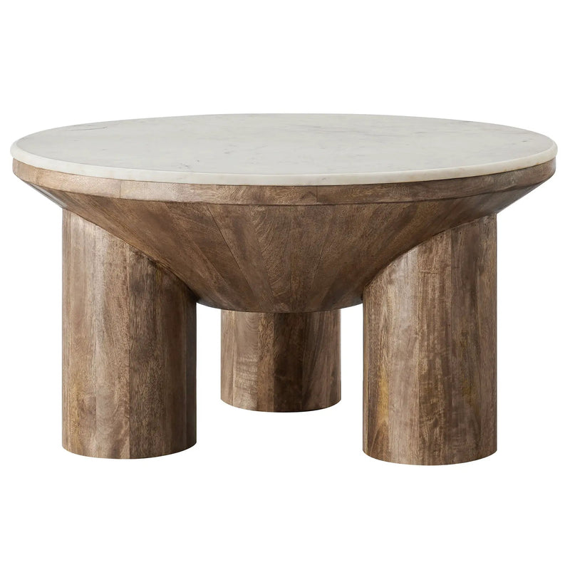 Ellison 33" Round Wood Coffee Table With Marble Top by HouseOfZazla