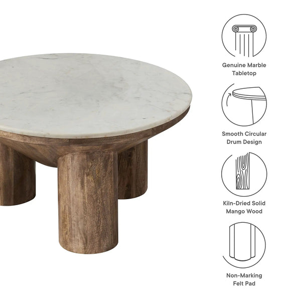 Ellison 33" Round Wood Coffee Table With Marble Top, photo 2 of 7