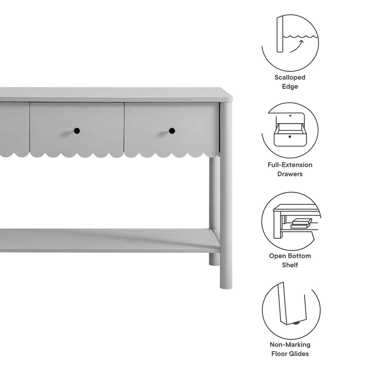 Emmeline 3-Drawer Scalloped Console Table by Modway by HouseOfZazla