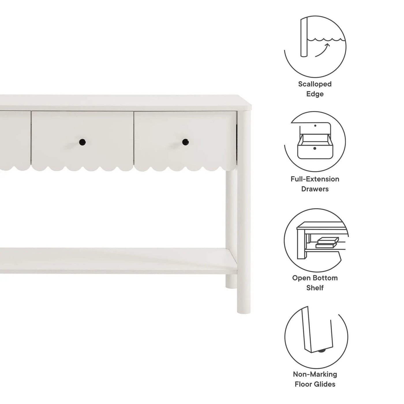 Emmeline 3-Drawer Scalloped Console Table by Modway by HouseOfZazla