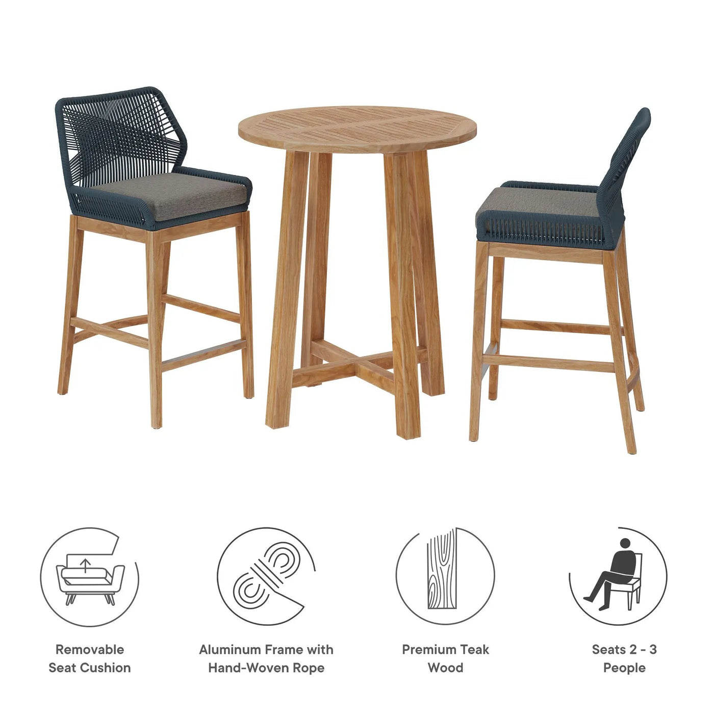 Wellspring 3-Piece Outdoor Patio Teak Wood Bar Set by Modway by HouseOfZazla