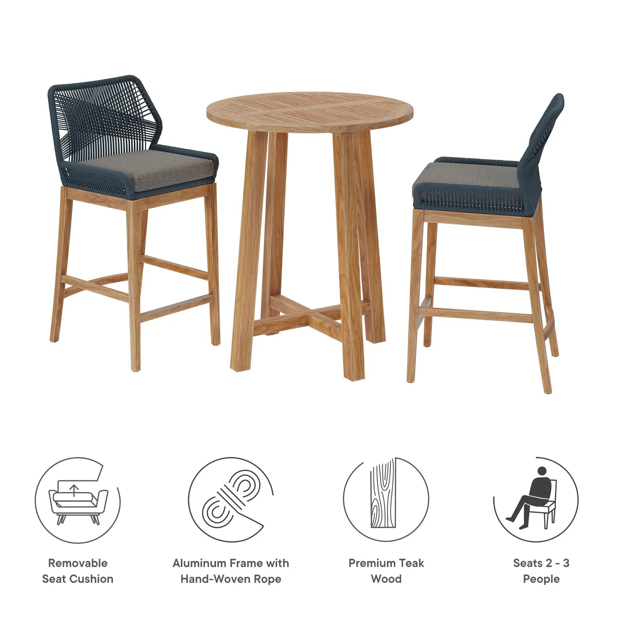 Wellspring 3-Piece Outdoor Patio Teak Wood Bar Set by Modway by HouseOfZazla