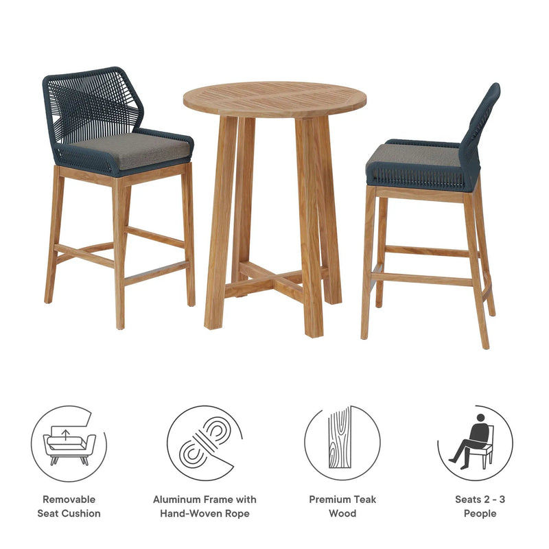 Wellspring 3-Piece Outdoor Patio Teak Wood Bar Set by Modway by HouseOfZazla
