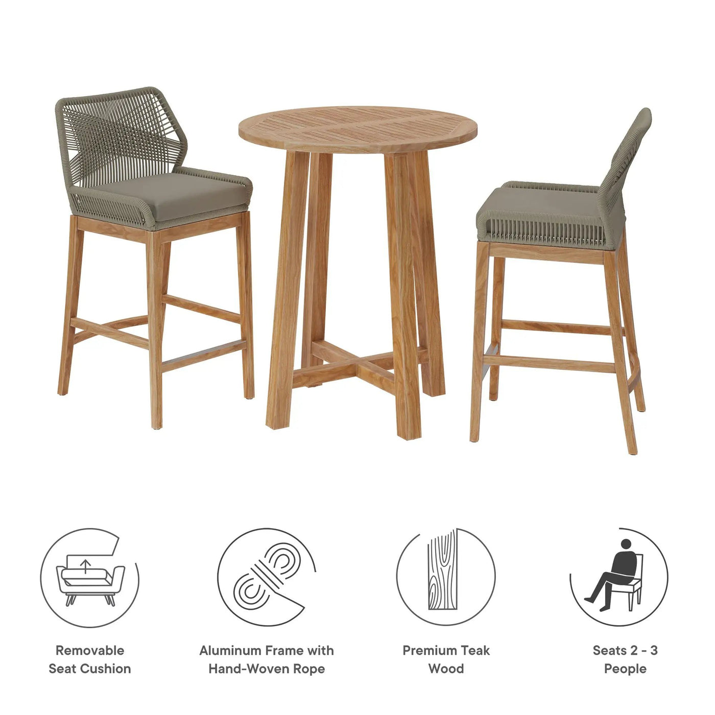 Wellspring 3-Piece Outdoor Patio Teak Wood Bar Set by Modway by HouseOfZazla